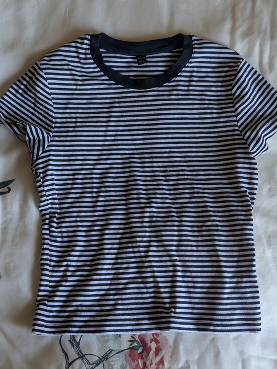 Uniqlo Tops - Uniqlo Navy and White Striped Tee